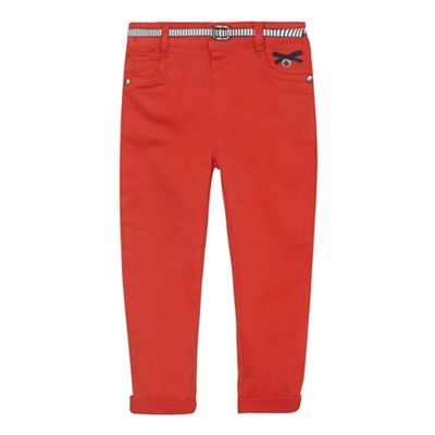 Girls' red skinny stretch jeans with belt